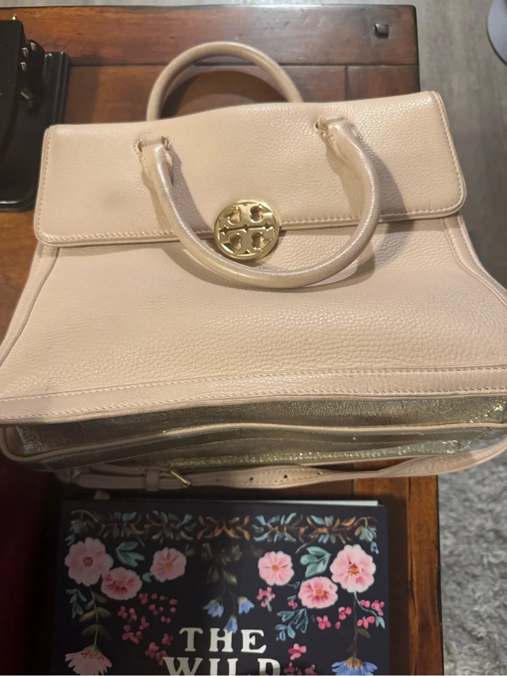 Tory Burch Blush Pink Pebbled Leather Top-Handle Satchel with Gold Accent